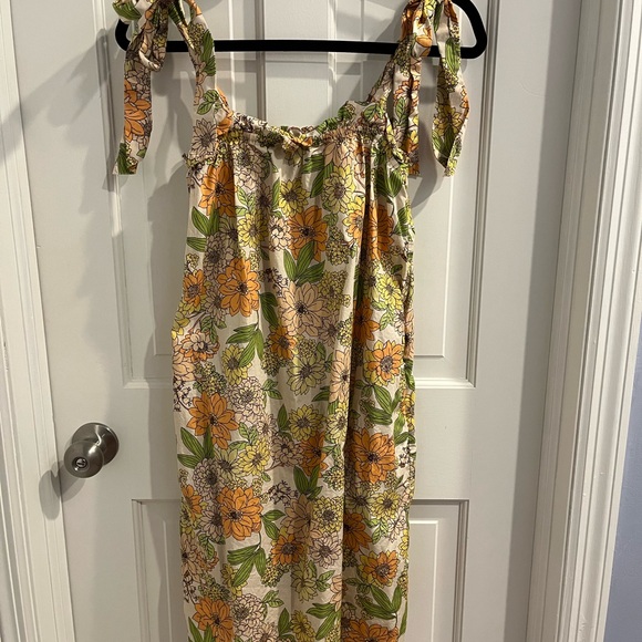 Tie-shoulder cotton poplin dress in zinnia floral Sz S - Picture 2 of 3